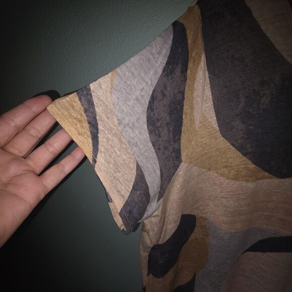 Rachel Zoe Linen T-Shirt Swirl Abstract Print Short Sleeve V-Neck Artsy Tee 2x - Picture 3 of 5